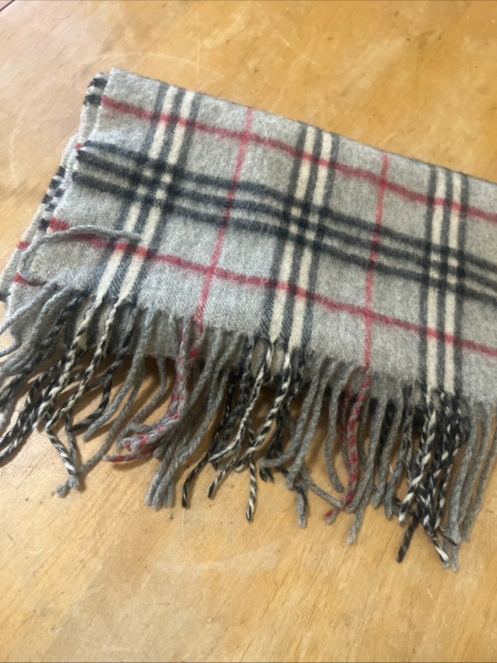Vintage Scarf Nova Check Gray Black Red White Plaid Wool 64x12 In